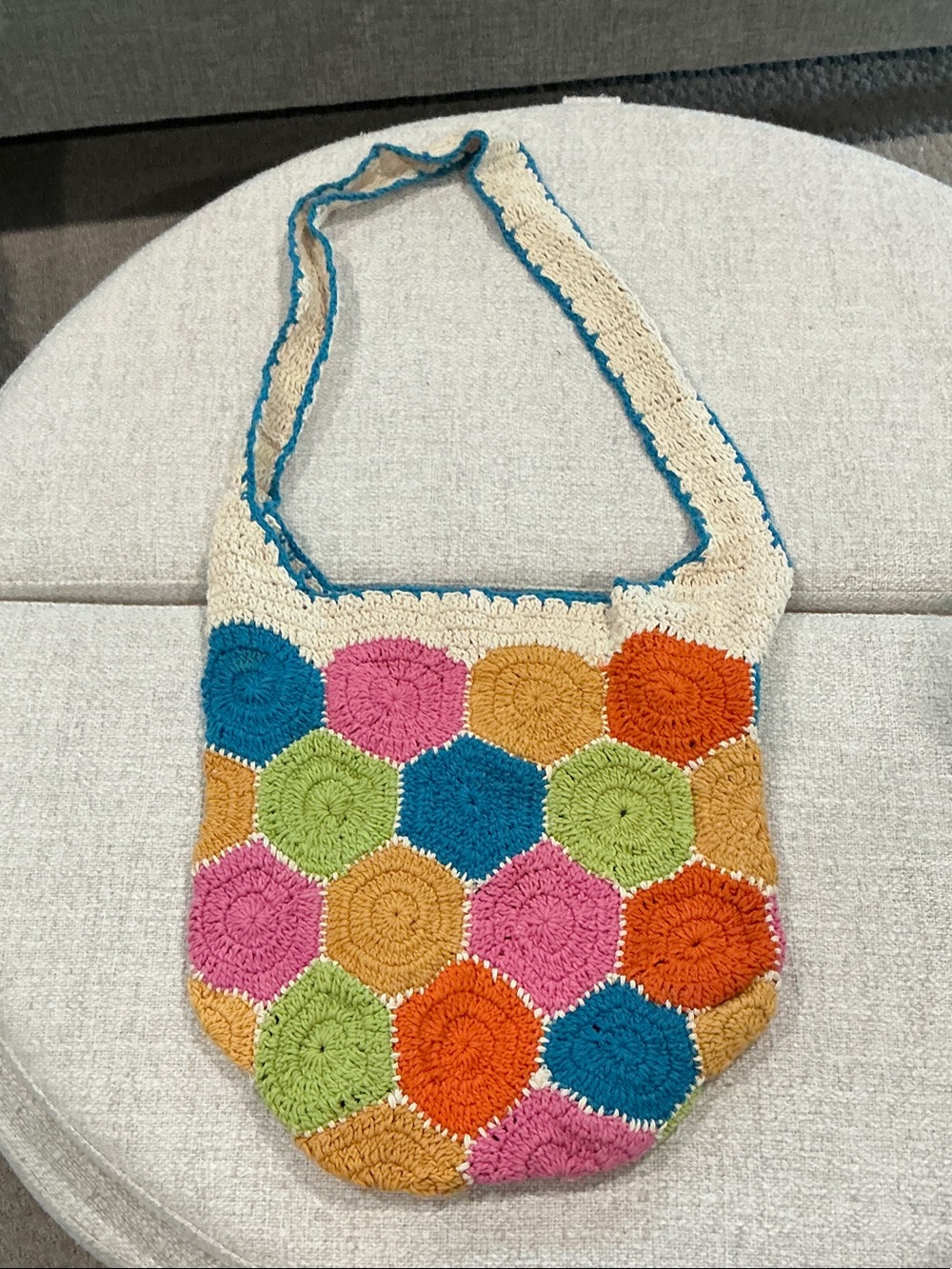 Urban Outfitters Multicolor Crochet Hexagon Shoulder Bag - Cream Trim